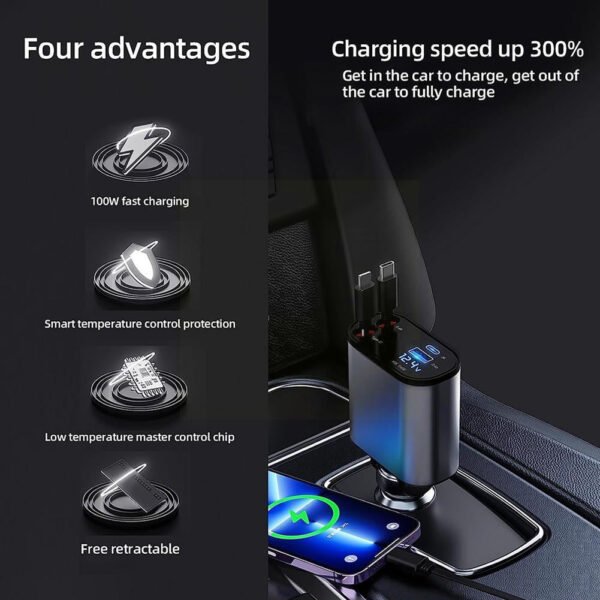 4 In 1 Retractable 120W Super Fast Car Charger - Image 5