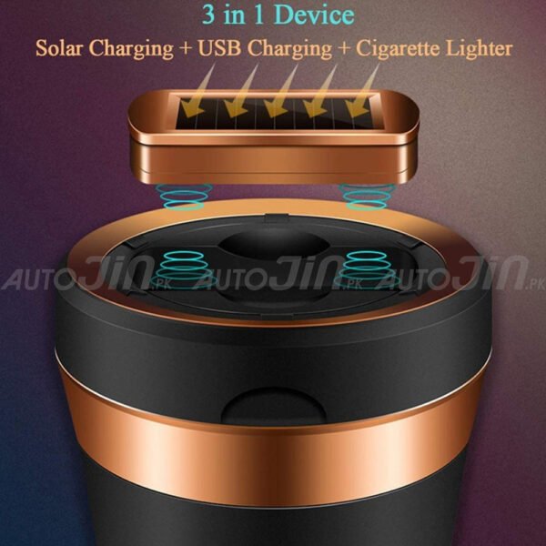 Car Cigarette Auto Ashtray Rechargeable Solar With LED - Image 2