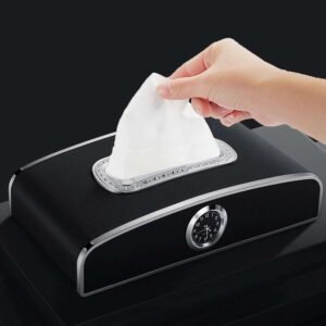 2 in 1 Car Tissue Box Holder with Clock and Number Plate